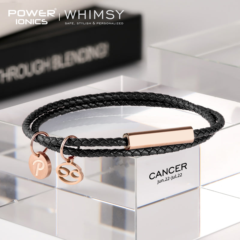 POWER IONICS WHIMSY 12 Zodiacs Series Men Women Genuine Leather Wrap Bracelet Birthday Day Gifts Free Custom Engraving