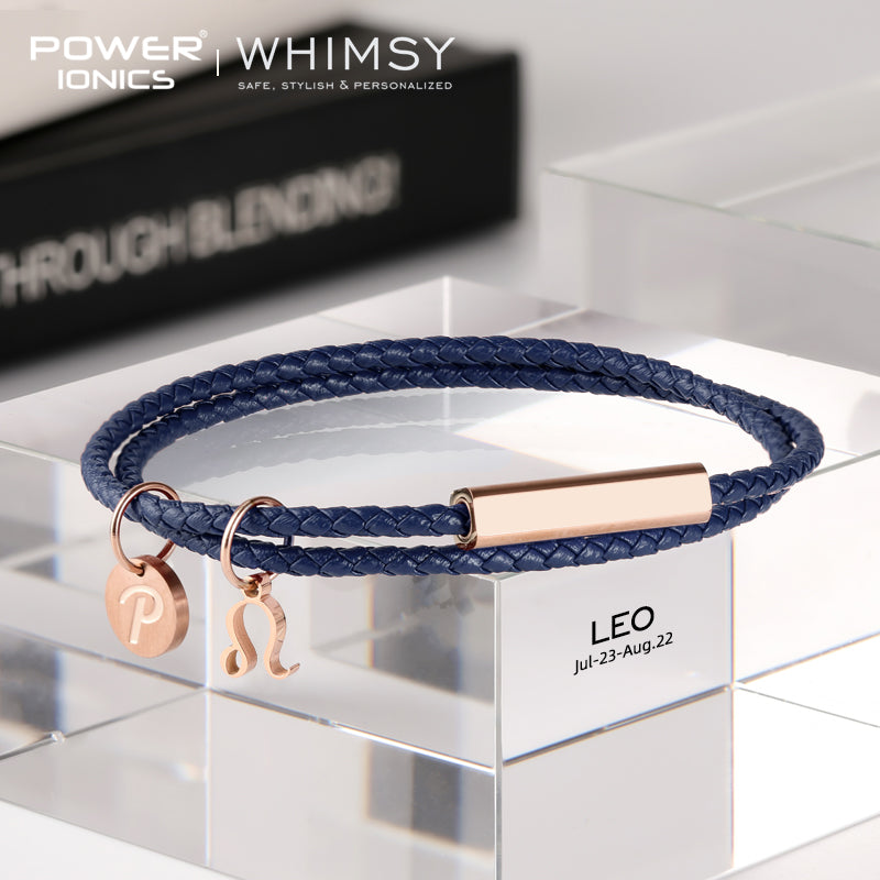 POWER IONICS WHIMSY 12 Zodiacs Series Men Women Genuine Leather Wrap Bracelet Birthday Day Gifts Free Custom Engraving