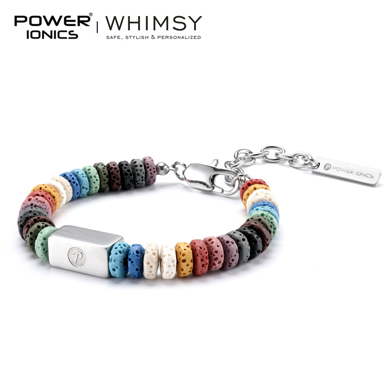 Power Ionics Whimsy New Trend Fashion Volcanic Stone 316 Stainless Steel Unisex Bracelet Free Engraving