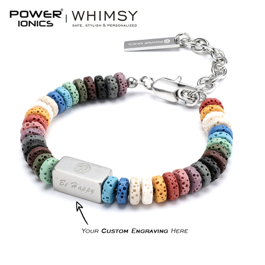 Power Ionics Whimsy New Trend Fashion Volcanic Stone 316 Stainless Steel Unisex Bracelet Free Engraving