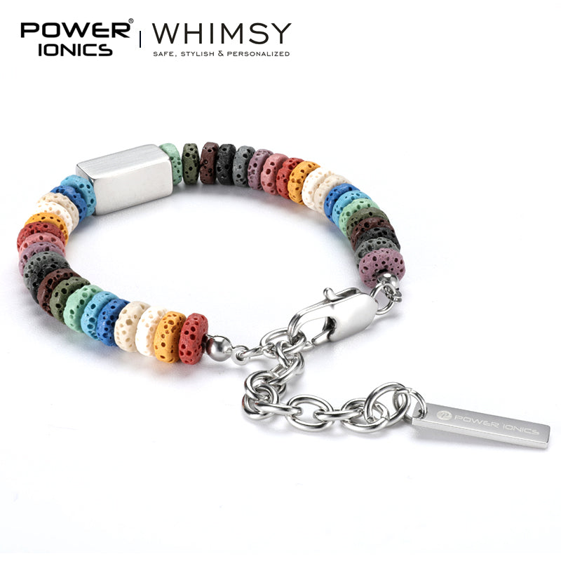 Power Ionics Whimsy New Trend Fashion Volcanic Stone 316 Stainless Steel Unisex Bracelet Free Engraving