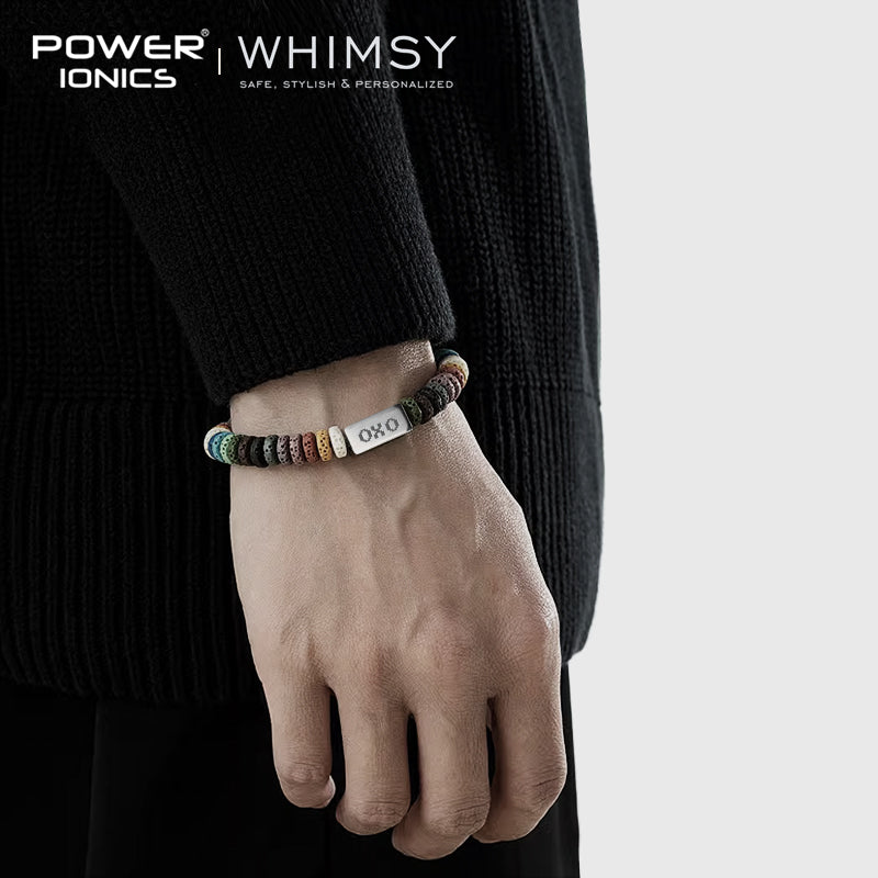 Power Ionics Whimsy New Trend Fashion Volcanic Stone 316 Stainless Steel Unisex Bracelet Free Engraving