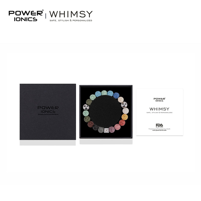 POWER IONICS Whimsy Volcanic Stone 316 Steel Unisex Souvenir Stretch Rainbow Bracelet Free Engrave - Powerionics