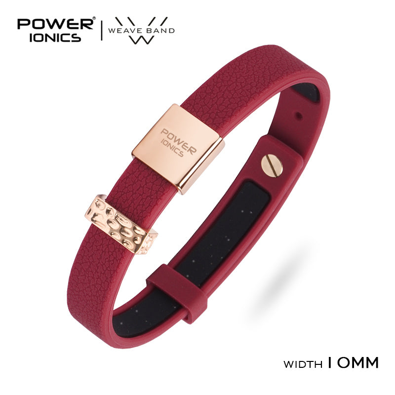 POWER IONICS New 18K RoseGold Waterproof Anions Leather Grain Bracelet Free Engrave