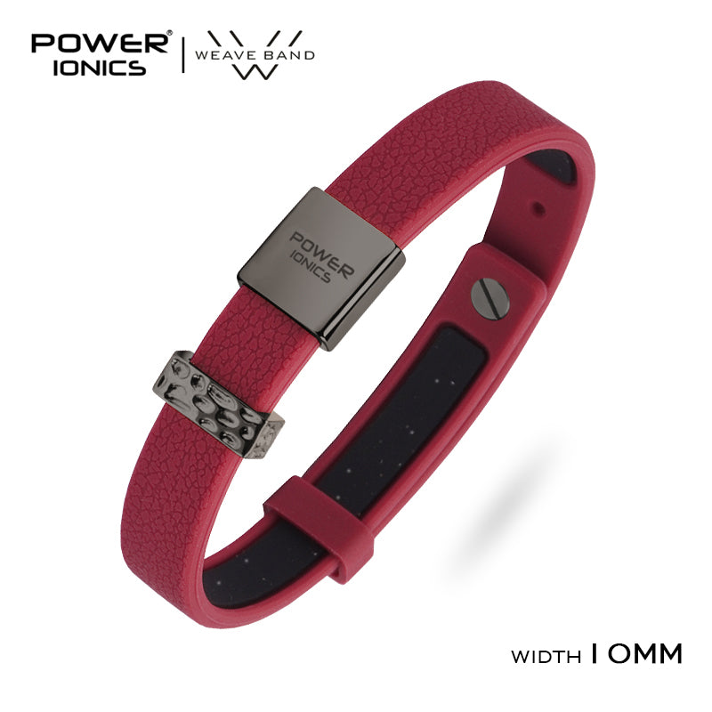 POWER IONICS New 18K RoseGold Waterproof Anions Leather Grain Bracelet Free Engrave