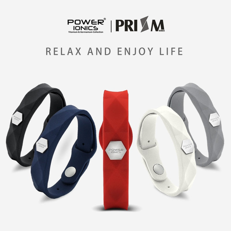 Power Ionics Prism Waterproof Men Women Ions Germanium Fashion Sports Health Bracelet Wristband Gifts Hard Box