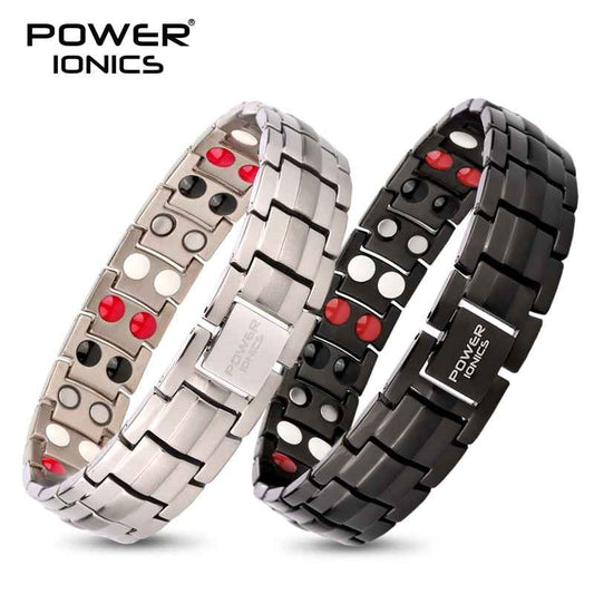 Power Ionics 4in1 Titanium Magnetic Bracelet for Men - 100% Titanium, Big Anion FIR, Germanium Balls, Blood Pressure Accessory, Jewelry Gift
