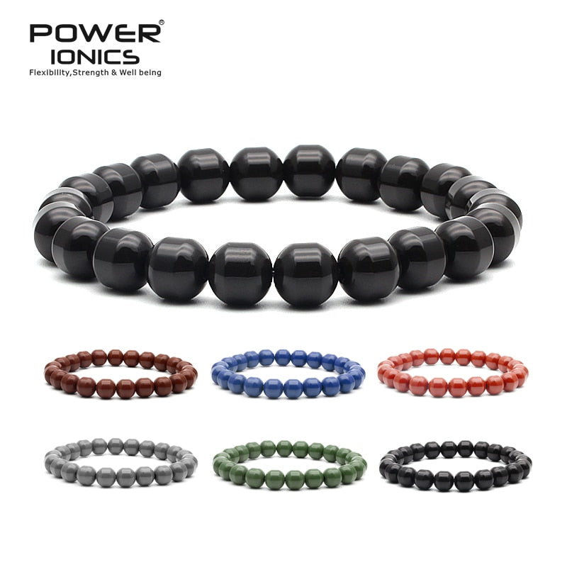 Power Ionics Men Women Natural Tourmaline Beads Stretch Healthy Bracelet Wristband Balance Energy Family Lover Christmas Gifts