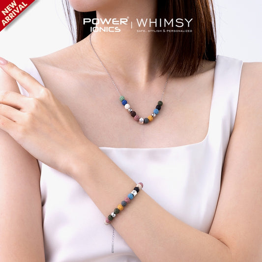 POWER IONICS Whimsy Volcanic Stones 316 Steel Women's Souvenir Rainbow Bracelet Necklace Gift Custom Engrave
