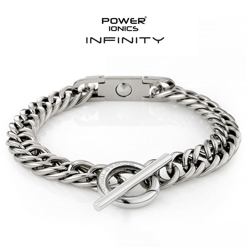 Power Ionics INFINITY New Trendy 99.999% Titanium Germanium Cuban Chain Men Women Fashion Jewelry Health Bracelet Free Engrave