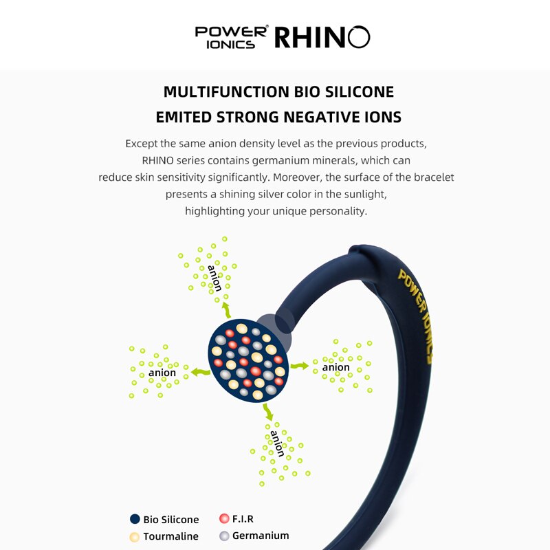 New Power Ionics Rhino Men Women 2000Ions Waterproof Sports Bracelets Bangles Wristband Energy Balance Body