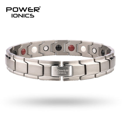 Power Ionics 4in1 100% Titanium Mens Womens Anion FIR Magnetic Germanium Therapy Accessory Charm Bracelet Jewelry Gifts W/ Tool