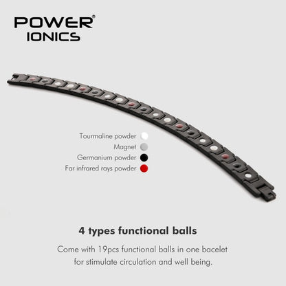 Power Ionics 4in1 100% Titanium Mens Womens Anion FIR Magnetic Germanium Therapy Accessory Charm Bracelet Jewelry Gifts W/ Tool