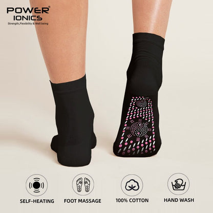 Power Ionics 1pair Tourmaline Far Infrared Rays Self-heat 100% Cotton Socks Foot Massage Improve Body Blood Circulation