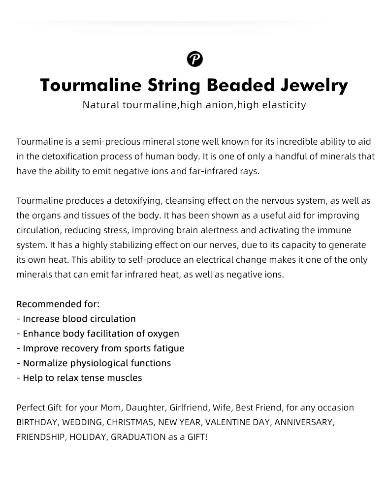 Power Ionics Men Women Natural Tourmaline Beads Stretch Healthy Bracelet Wristband Balance Energy Family Lover Christmas Gifts