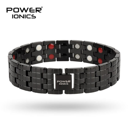 Power Ionics 4in1 Stainless Steel Mens Big Anion FIR Magnetic Germanium Balls Blood Pressure Accessory Charm Bracelet Gifts