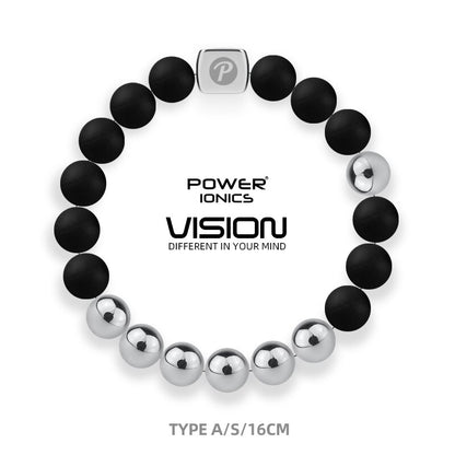 Power Ionics Unisex Fashion Black Silver Beads Elastic Bangle Bracelet