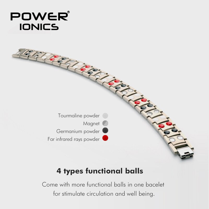 Power Ionics 4in1 100% Titanium Mens Big Anion FIR Magnetic Germanium Balls Blood Pressure Accessory Charm Bracelet Jewelry Gift