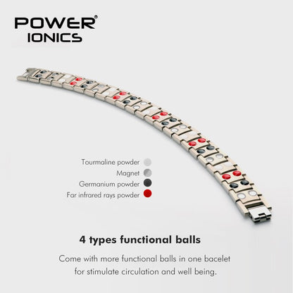 Power Ionics 4in1 100% Titanium Mens Big Anion FIR Magnetic Germanium Balls Blood Pressure Accessory Charm Bracelet Jewelry Gift