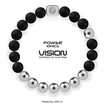 Power Ionics Unisex Fashion Black Silver Beads Elastic Bangle Bracelet