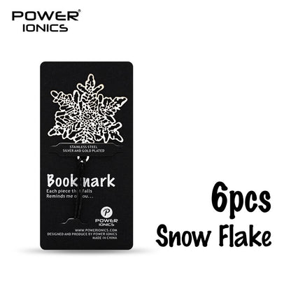 POWE IONICS 6PCS Gold Silver Plated 316 Stainless Steel Bookmark Snow Flake Clover Leaf Pendant Book Clip Friends Student Gifts