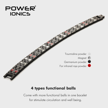 Power Ionics 4in1 Stainless Steel Mens Big Anion FIR Magnetic Germanium Balls Blood Pressure Accessory Charm Bracelet Gifts