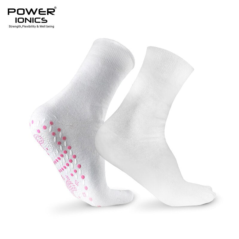 Power Ionics 1pair Tourmaline Far Infrared Rays Self-heat 100% Cotton Socks Foot Massage Improve Body Blood Circulation