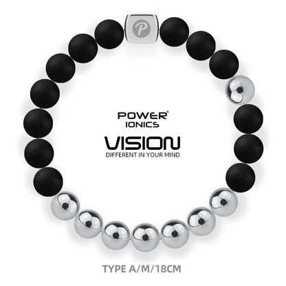 Power Ionics Unisex Fashion Black Silver Beads Elastic Bangle Bracelet