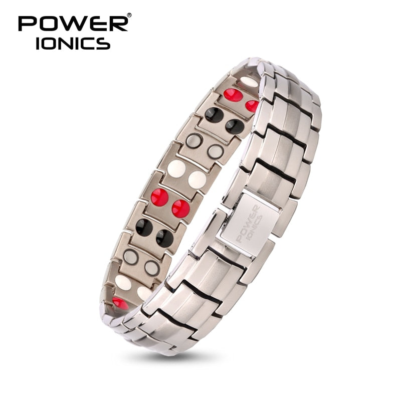 Power Ionics 4in1 100% Titanium Mens Big Anion FIR Magnetic Germanium Balls Blood Pressure Accessory Charm Bracelet Jewelry Gift