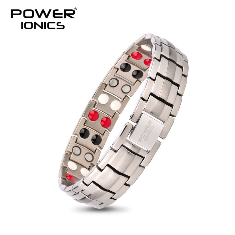 Power Ionics 4in1 100% Titanium Mens Big Anion FIR Magnetic Germanium Balls Blood Pressure Accessory Charm Bracelet Jewelry Gift