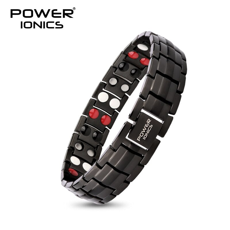 Power Ionics 4in1 100% Titanium Mens Big Anion FIR Magnetic Germanium Balls Blood Pressure Accessory Charm Bracelet Jewelry Gift