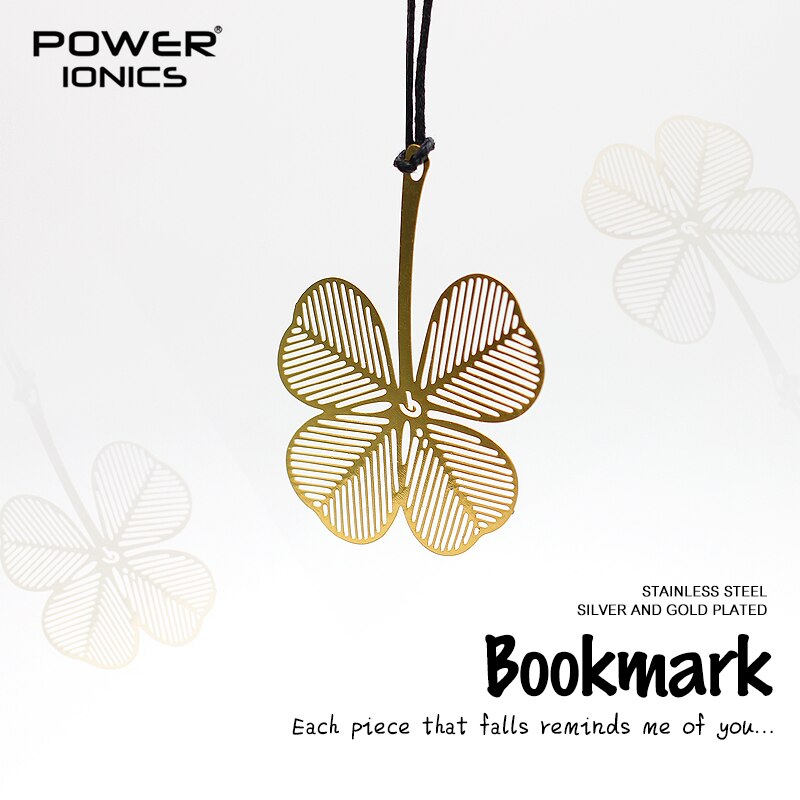 POWE IONICS 6PCS Gold Silver Plated 316 Stainless Steel Bookmark Snow Flake Clover Leaf Pendant Book Clip Friends Student Gifts