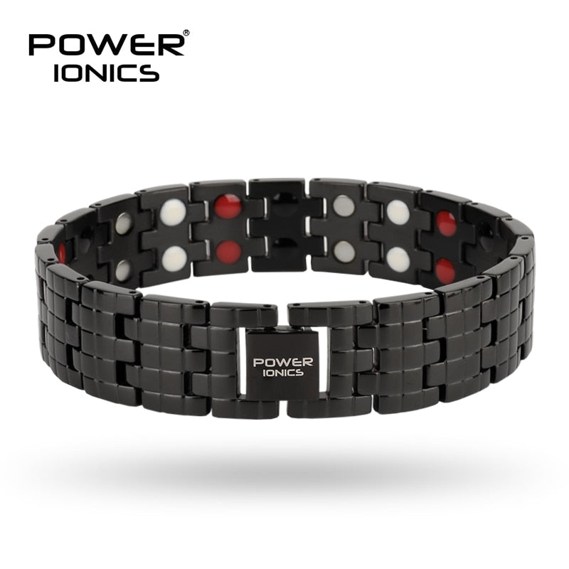 Power Ionics 4in1 Stainless Steel Mens Big Anion FIR Magnetic Germanium Balls Blood Pressure Accessory Charm Bracelet Gifts