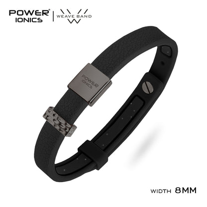 POWER IONICS New 18K RoseGold Waterproof Anions Leather Grain Bracelet Free Engrave