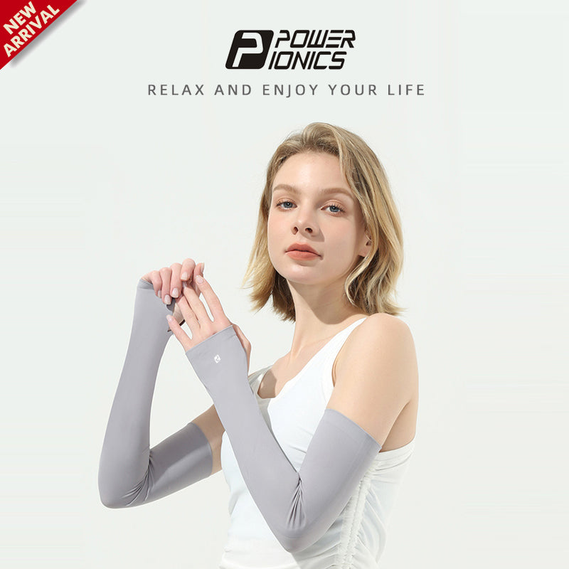 POWER IONICS 1Pair Cooling Men Women UV Sun Protection Arm Sleeves Outdoor Running Cycling Sports