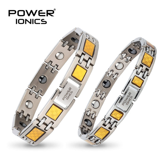 Power Ionics 100% Pure Titanium Golden Carbon Fiber Strong Magnet Germanium Bracelet