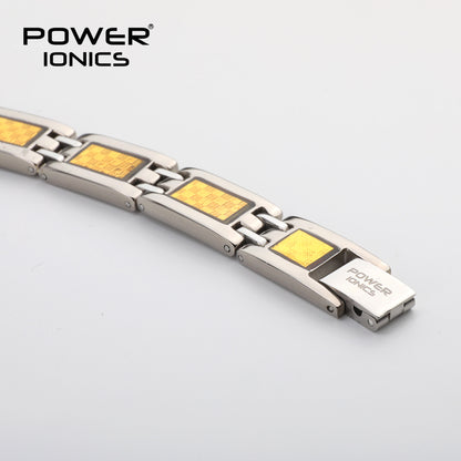 Power Ionics 100% Pure Titanium Golden Carbon Fiber Strong Magnet Germanium Bracelet