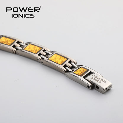 Power Ionics 100% Pure Titanium Golden Carbon Fiber Strong Magnet Germanium Bracelet