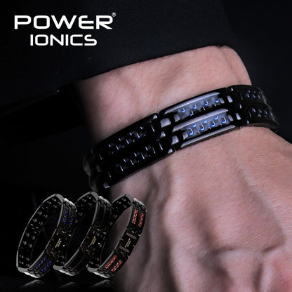 Power Ionics Black 100% Pure Titanium Carbon Fiber Strong Magnetic Therapy Bracelet