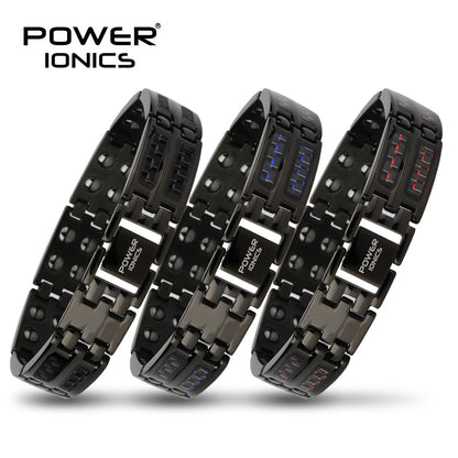 Power Ionics Black 100% Pure Titanium Carbon Fiber Strong Magnetic Therapy Bracelet