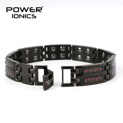 Power Ionics Black 100% Pure Titanium Carbon Fiber Strong Magnetic Therapy Bracelet