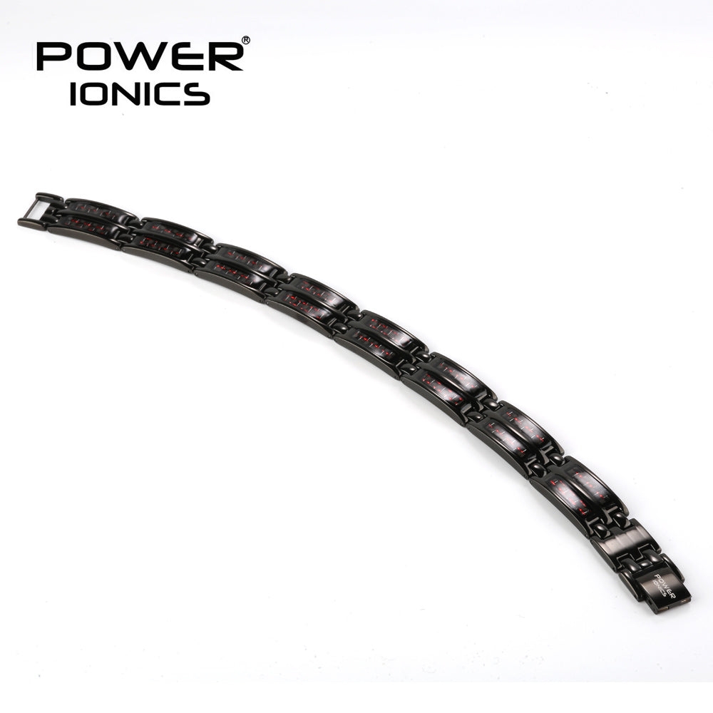Power Ionics Black 100% Pure Titanium Carbon Fiber Strong Magnetic Therapy Bracelet