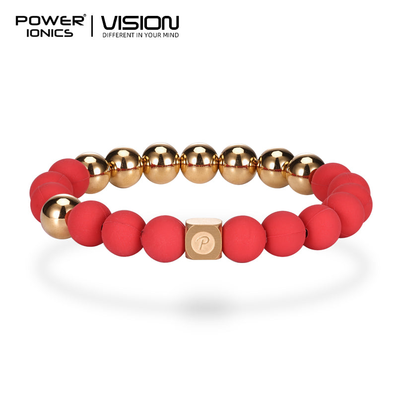 POWER IONICS 3000 Anions Silicone 18K Gold Plated Beads Bangle Elastic Bracelets Free Engrave