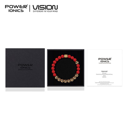 POWER IONICS 3000 Anions Silicone 18K Gold Plated Beads Bangle Elastic Bracelets Free Engrave