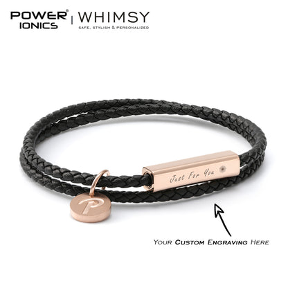 POWER IONICS WHIMSY Series Men Women High-Graded Leather Wrap Bracelet Anniversaries Day Gift Free Custom Engraving