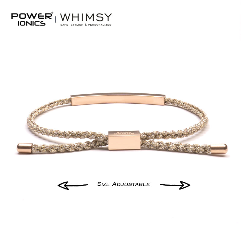 Power Ionics Whimsy New Trend Fashion 18K Rose Gold Plated Unisex Slim Souvenir Bracelet Free Engrave