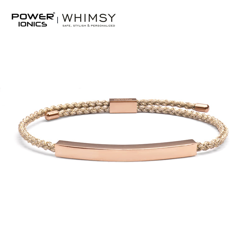 Power Ionics Whimsy New Trend Fashion 18K Rose Gold Plated Unisex Slim Souvenir Bracelet Free Engrave