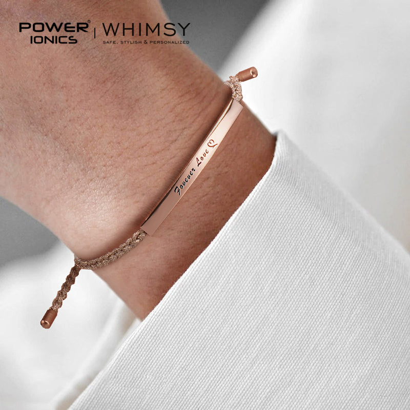 Power Ionics Whimsy New Trend Fashion 18K Rose Gold Plated Unisex Slim Souvenir Bracelet Free Engrave