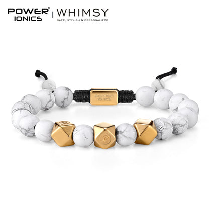 POWER IONICS 8mm Natural Turquoise Beads Adjustable Bracelet - 18K Gold Plated Unisex Jewelry Custom Engrave Gift