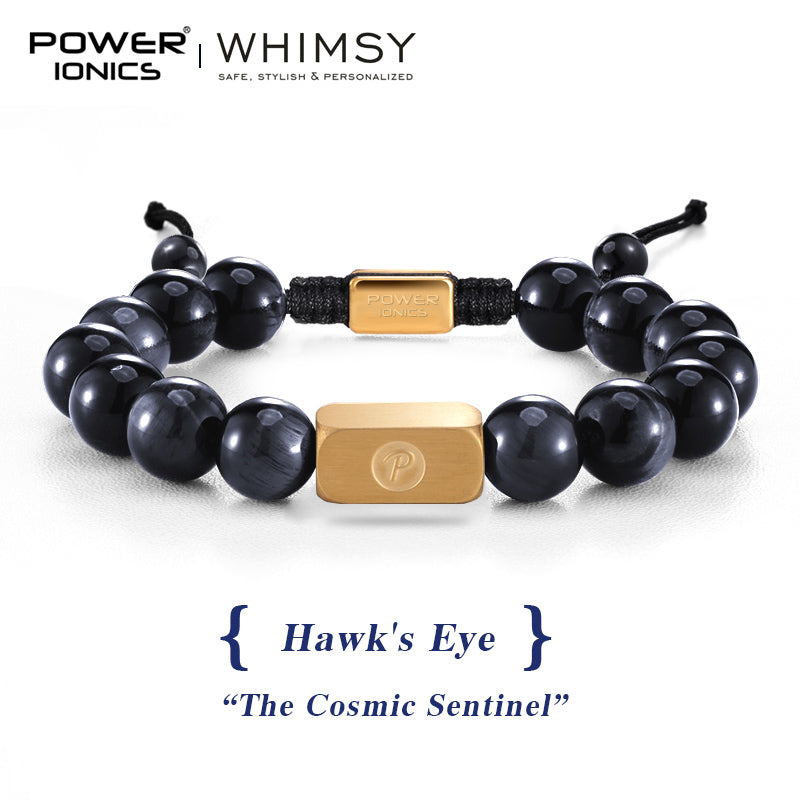 POWER IONICS 10mm Natural Tiger's Eye Beads Adjustable Bracelet - 18K Gold Plated Unisex Jewelry Custom Engrave Gift